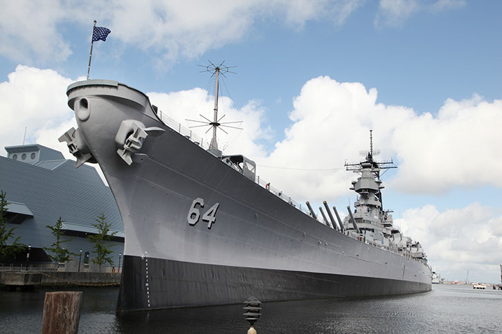 The graduate certificate in naval ship design builds on engineering skills and provides students with the foundation to design naval ships. USS Wisconsin docked at Norfolk, Virginia. iStock photo. 