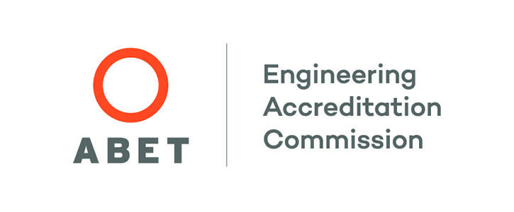 A white and orange circle logo of the Engineering Accreditation Commission (ABET)